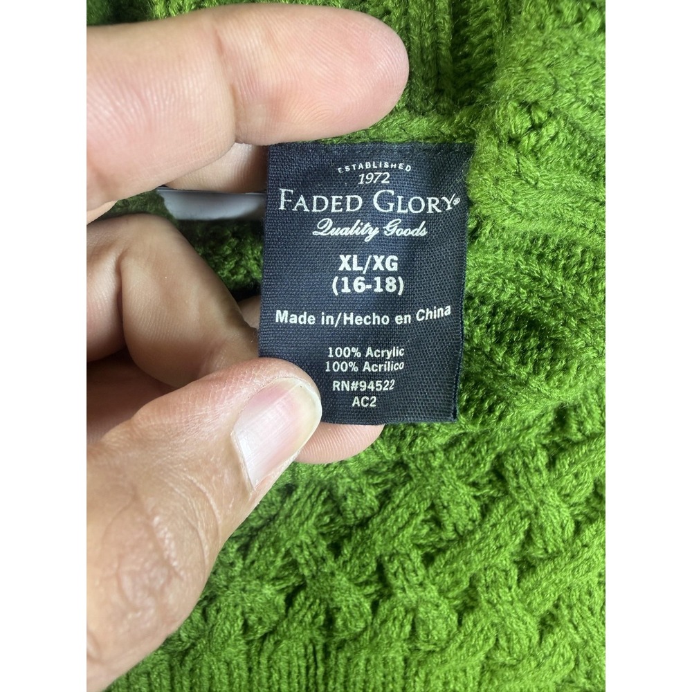 Faded Glory Sweater Womens XL Green Turtleneck Cable Knit Pullover Long Sleeve - Picture 2 of 9